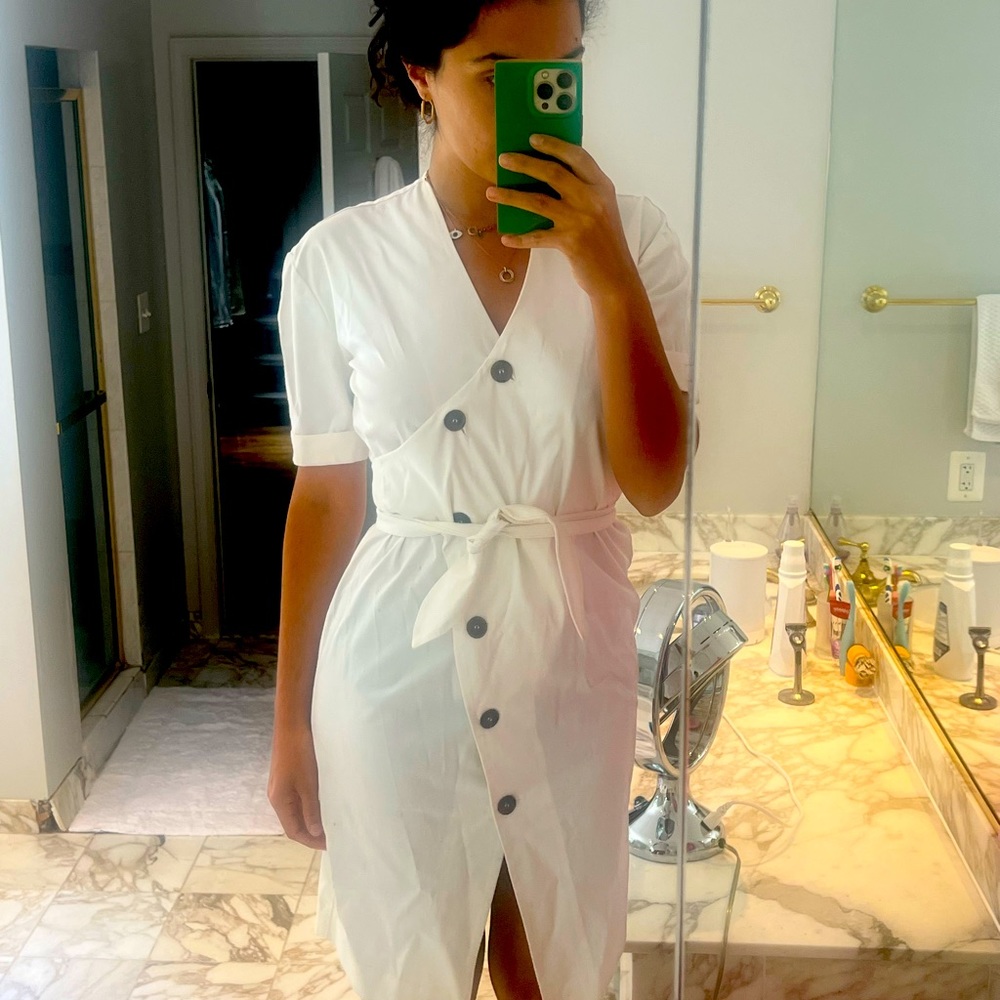Nanushka white summer wrap dress with buttons